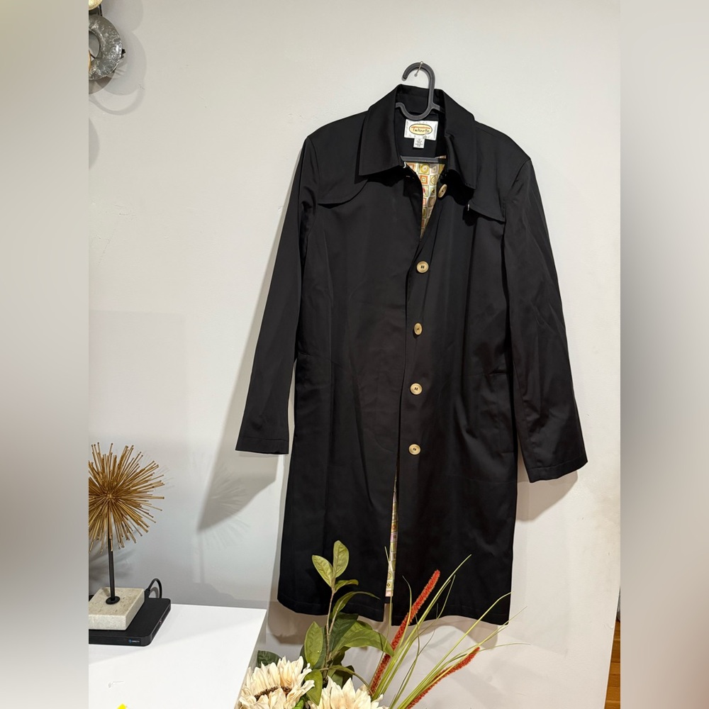 Talbots Black Coat Jacket With Vibrant Patterned … - image 1